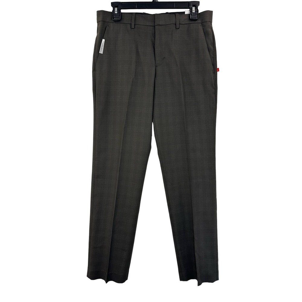 Perry Ellis Dress Pants Mens 30X30 Brown NEW Plaid Modern Fit Straight Leg